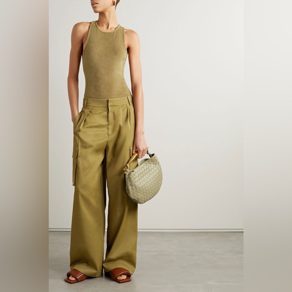 Tibi Summer Terry Crewneck Racerback Bodysuit in Cumin - Picture 2 of 8